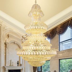 Amerikaans grote kristal kroonluchters Lichten Lichten LED MODERNE Big Lange kroonluchter Europeaan Luxe Art Deco Droplight Trap Home Indoor verlichting Decoratie