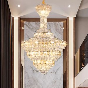 Amerikaanse grote gouden kristallen kroonluchters verlichting armatuur moderne luxe gouden kroonluchter Europese grote lange trap droplight hotel hal Home binnenverlichting decor