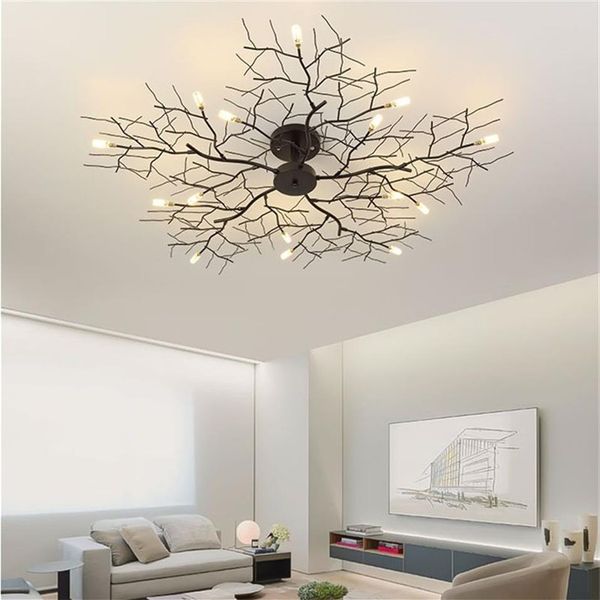 Plafonnier LED américain branche d'arbre nordique plafonniers en fer pour salon chambre lustres plafond décor luminaire 231q