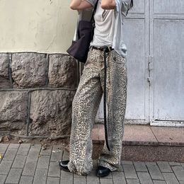 American Leopard Wash Jeans Mujeres Y2K Retro Street Girl Suelto Estilo coreano Casual Cintura alta Recta 240201