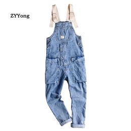 Amerikaanse Lichtblauwe Losse Overalls Mannen Denim Jumpsuit Rechte Jeans Bib Hip Hop Grote Zak Cargo Broek Casual Broek Clothing242M