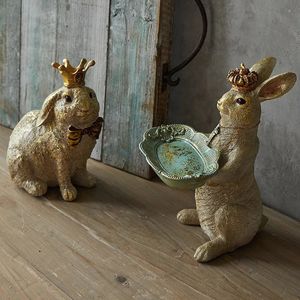 American Light Luxury Retro Resin Crown Rabbit Tray Rangement Ornements Ornements Home Decoration Fairy Tale Garden Figurines Artisanat 240329
