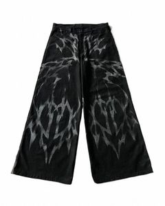 American Lightning Print Black Jeans pour hommes Y2K Harajuku Style Pantalon droit à jambes larges pour hommes Baggy Persality Fi Pants M6VU #