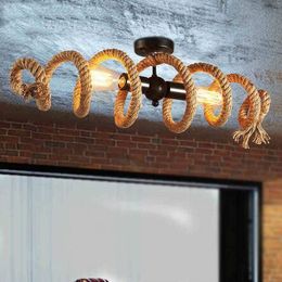 American Loft Vintage Hennep Touw Hanglampen E27 Edison Water Pipe LED Plafond Opknoping Lamp Restaurant Koffie Bar Home Decor Myy