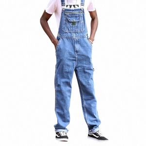 Amerikaanse Losse Jeans Heren Overalls Bib Denim Jumpsuits Zak Met Rits Werkkleding Rechte Wijde Pijpen Broek Blauwe Broek Maat 50 D2ip #