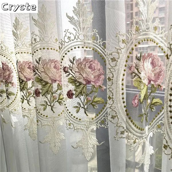 Rideau en Tulle brodé de pivoines de luxe américain, pour salon, européen, élégant, fleur, Voile transparent, chambre à coucher, 240321