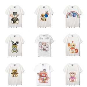 American Mens Cartoon ours conception T-shirt printemps US dollar pin lettre impression graphique 100% coton respirant été mode Casual femme T-shirt chemise tee Tops