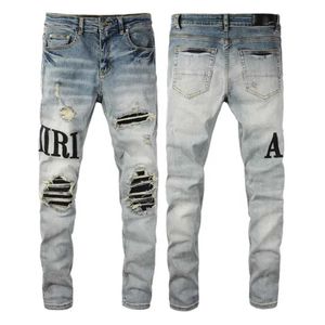 Diseñador para hombre estadounidense Hip-Hop Jeans High Street Fashion Tide Brand Ciclismo Motocicleta Lavado Parche Carta Pantalones sueltos Alta calidad 1 P92R
