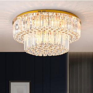 Amerikaanse moderne kristallen plafondlampen LED GOUD Ronde plafondlamp European Art Deco Shining Hanging Droplight Slaapkamer Dineren Woonkamer Huis Binnenverlichting