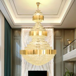 Lustres en cristal modernes américains Luminaires Lustre de luxe européen Lampes Big Long Shining Home Villa Loft Escaliers Way Hotel Foyer Lobby Lamparas Lustre
