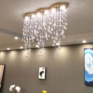 Amerikaanse moderne kristallen gordijnen kroonluchter rechthoek kroonluchters lichten armatuur led 3 wit licht dimbare glanzende luxe lange hangende lampen l100cm 120 cm