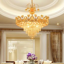 Candelabro de cristal dorado moderno americano, accesorio de luces LED, candelabros europeos, sala de estar, comedor, restaurante, hogar, iluminación interior