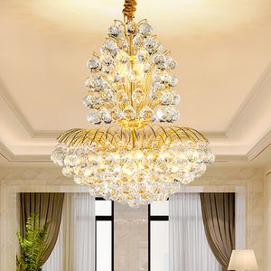 Lustres en cristal dorés modernes américains luminaires LED lustre en cristal européen de classe A K9 lampes suspendues luxueuses classiques éclairage intérieur de la maison