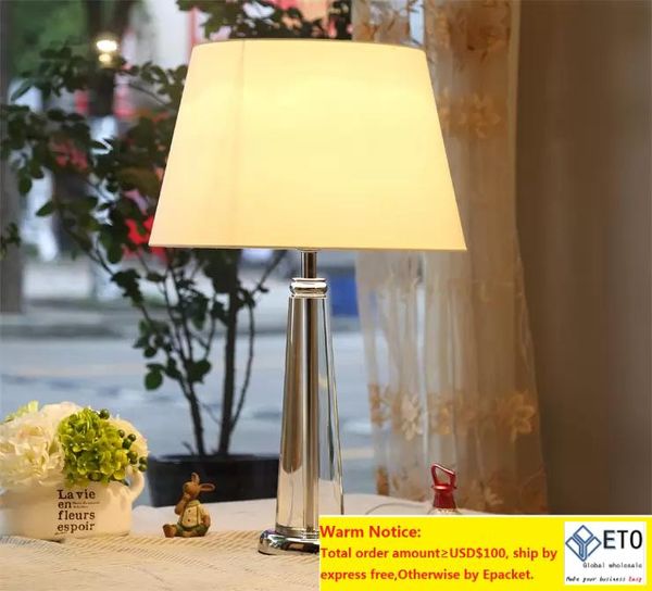 American ModernTable Lampes E27 Ampoule Tissu Abat-Jour Cristal Bureau pour Chambre Décoration Luminaire