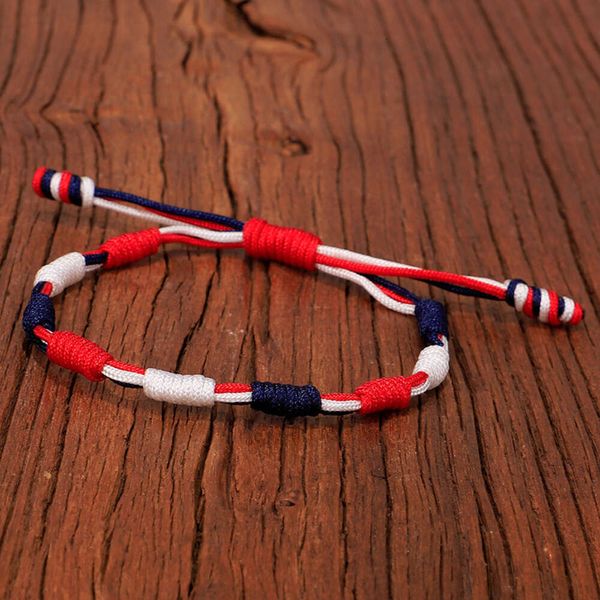 Bracelet de fête nationale américaine réglable tissé à la main rouge blanc bleu drapeau couleur mixte bracelet de jour indépendant bracelets pour femmes et hommes Boho accessoires en gros