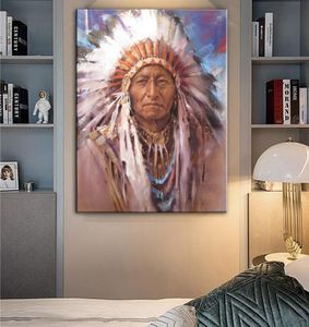 Amerikaanse natuur Indiase vrouw muurkunst canvas prints vrouw met veer canvas schilderijen aan de muur decoratieve foto's Cuadros7364771