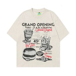 Hamburguesa nostálgica American papas fritas estampadas camiseta de manga corta para hombres china-chic street hip hop camisón media manga