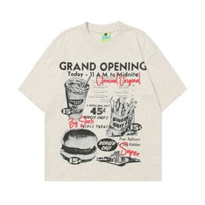 Amerikaanse nostalgische hamburger-frietjes gedrukt korte t-shirt herenstraat losse hiphop halve mouw shirt