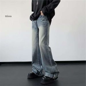 Amerikaanse Pi Shuai Micro Flare Jeans met wijde pijpen voor heren herfstmodemerk High Street losse draperende casual broek