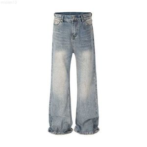 Américain Plissé Bleu Glace Mini Flare Jeans Hommes Lâches Jambes Larges Haute Qualité Jambe Droite Plancher Traînant Pantsthy1