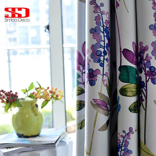 American Purple Floral Blackout Cortina para sala de estar Dormitorio Cocina Cortinas Impreso Pastoral Estilo Ventana Tratamientos 210712