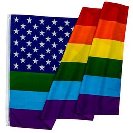 Drapeau américain arc-en-ciel 90 * 150 CM créatif coloré fête jardin décoration drapeaux résistant à l'usure mode Gay Pride bannière accessoires de fête LT943