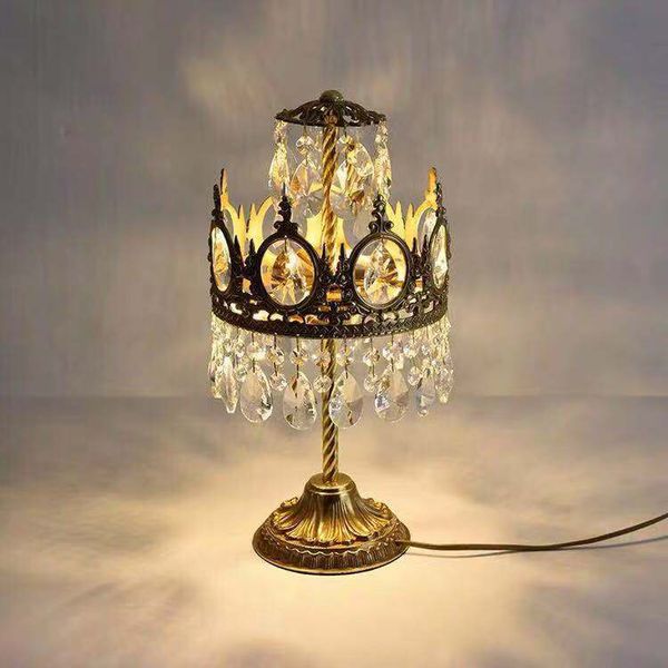 Américain rétro cuivre led cristal petit lustre allée porche pendentif lumière chambre table de chevet lampe balcon pendentif éclairage