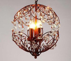 Lampes suspendues en cristal rétro américain boule 3 branche de fleur fer noir moderne simple éclairage européen du nord E14 ampoule