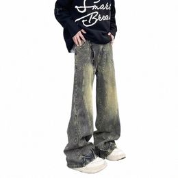 American Retro Destructed Distred Jeans Hommes High Street Wide Leg Pantalons décontractés en vrac Hommes Pantalons Vêtements masculins 57LF #