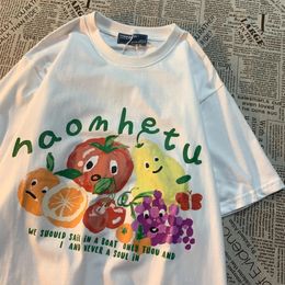 Camiseta de manga corta de cuello redondo de estampado retro de fruta estadounidense para mujeres y hombres de moda.