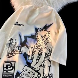 American rétro Graffiti dessin anoon coton t-shirt à manches courtes femelle femelle street hip hop tendance marque ins demi-manche top