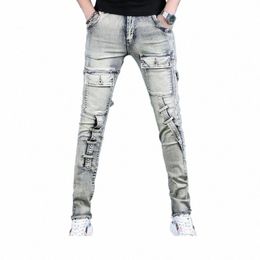 Amerikaanse Retro Zware Vleugel Werkkleding Jeans Mannen Lente Herfst Stijl Trimmen Slanke Lg Broek Kleine Uitlopende Broek Trendy h49m #