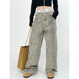 American Retro High Street Casual Stops Leopard Pantalon de jambe large lâche pour femmes Y2K Hip-Hop Cargo grunge Baggy Pants 240321