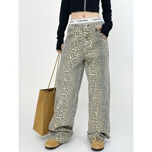 American Retro High Street Casual overalls Luipaard Print Losse breedbeenbroek voor vrouwen Y2K HIPHOP Cargo Grunge Baggy Trousers 240409