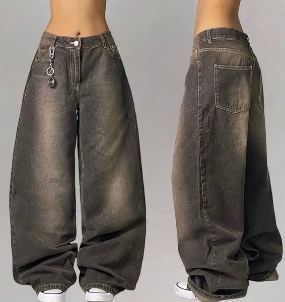 American Retro High Taist Loose Jeans For Women Fashion Street Straight Ligne Pantalon HARAjuku Style Girl Y2K pantalon 240412