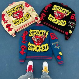 American Retro Letter Flocking Brodery Jacket and Men Men Y2K Street Hip Hop Baseball Uniforme Couple décontracté TOP 240415