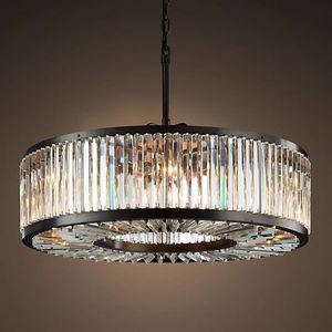 Américain Rétro Lustre K9 Cristal E14 Pendentif Lumière Ronde Noir Mat Lampe Suspendue Ronde pour Table De Dîner Vintage Suspension Lampe LLFA2506