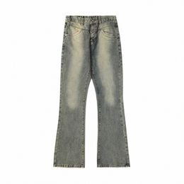 American Retro Micro Jeans évasés pour hommes New High Street Wed Distred Coupe décontractée Pantalons décontractés à jambes larges Denim Y2k S1mx #