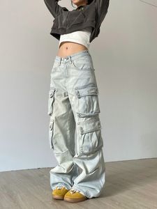 American rétro multi-poche lavé jeans street pantalon décontracté à jambes larges pour hommes et femmes pantalons de cargaison de marque de marque de rue et femmes