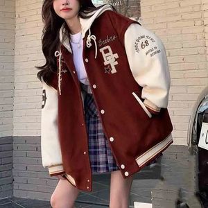 Amerikaanse Retro Preppy Stijl Baseball Jas Pluche Dikke Blazers Vrouwen Herfst Winter Student Harajuku Vesten Kapmantel 240319