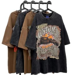 American rétro coton pur pur vintage Shirts à manches courtes Men Ins Street Xiha Lavage et en détresse de grande taille Top Tshirt 240508