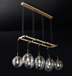 American Retro RH Loft Straight Led Chandelier Metal Glass Globes Shades Lámpara colgante Accesorios de iluminación 90-260V MYY