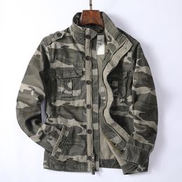 Américain rétro printemps et automne hommes veste camouflage décontracté hommes veste lâche fermeture éclair vert hommes spot en gros