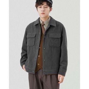 American Retro Printemps, Automne, Hiver Veste de travail décontractée en velours côtelé avec col à revers, version coréenne pour hommes, coupe ajustée et veste polyvalente pour hommes