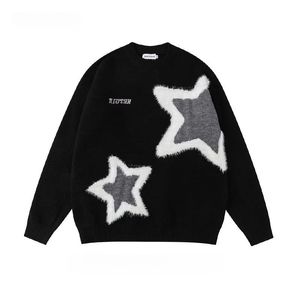 American Retro Star Floating Academy Style Couple Sweater Loose Top 240430