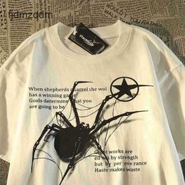 American Retro Street Spider Graphic T-shirt for Men and Women Summer Loose Fitting College Style Couple Short Sleeved Top Y2k 240113