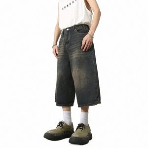 Américain Rétro Été Mollet Longueur Denim Pantalon Jeans Hommes High Street Sur Genou Large Jambe Droite Shorts Casual Surdimensionné Shorts I3f8 #