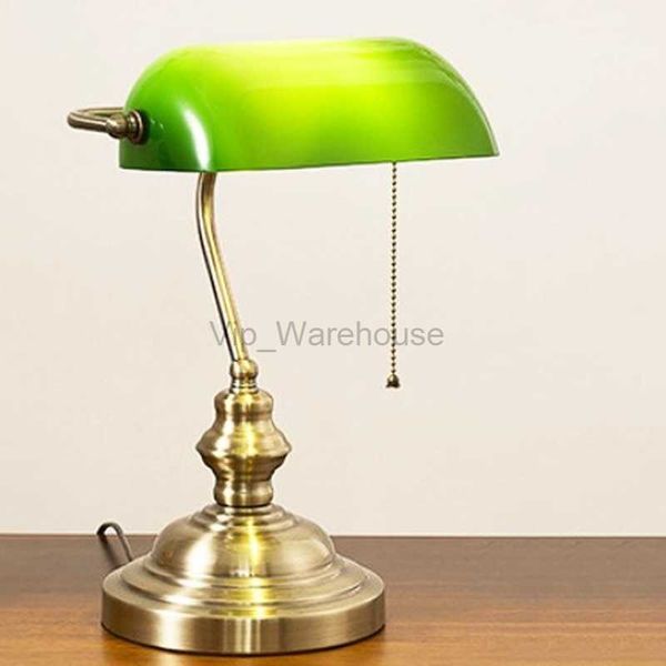 Américain Rétro Lampe De Table Classique Vintage Banquier Lampe De Bureau Chambre Lecture Lampe De Chevet Bureau Vert Verre Abat-Jour Lampe De Lit HKD230808