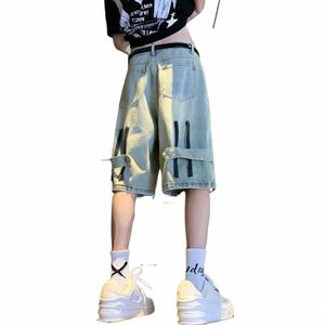 American Retro Zipper vijfpunts broek heren hiphop hiphop zomer dunne secti oude rechte y2k wo denim shorts k30d#