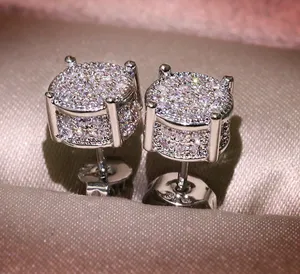 Boucles d'oreilles rondes américaines à quatre diamants pour femmes, en Micro strass, simples et élégantes, vente en gros d'usine
